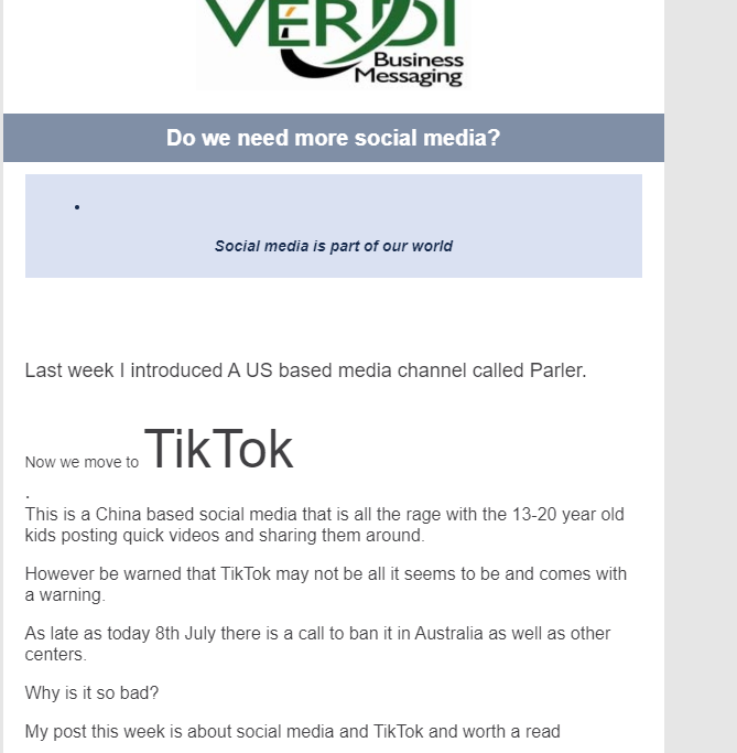 Verdi messaging newsletter